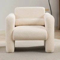 Comfy Reading Armchair with Soft Padded Cushion and Pillow for Living Room, Bedroom, Office, Modern Accent Chair, Lambskin Sherpa Fabric Upholstered, 225lbs Capacity, Cream(m-4)