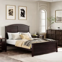 Vinsetto Farmhouse Wooden Platform Full Size Bed with Curl Design Headboard and Footboard, Sturdy Structure, Easy Assembly, No Box Spring Needed, Espresso(m-4)