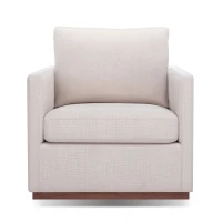 Mid Century Modern Swivel Accent Chair, 360-Degree Rotation, Rubber Wood Base, Linen Upholstery, 33.9" L x 30.3" W x 35" H, Beige(m-11)