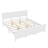 Vinsetto Farmhouse Style King Size Wood Platform Bed Frame with Headboard, Mattress Foundation with Wood Slat Support, No Box Spring Needed, 600 lbs Weight Capacity, 6.06" Underbed Clearance, White(m-2)