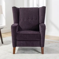 Mid Century Chenille Wingback Recliner Chair with Armrest and Solid Wood Legs, Button Tufted Pushback Recliner, 34.25" x 34.25" x 41.0", Purple(m-4)