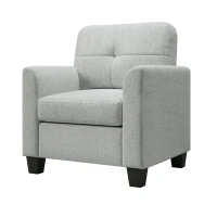 Mid Century Modern Accent Chair with Button Tufted Back and Wood Legs, Cozy Armchair with Removable Back Cushion, High-Density Sponge, 32.5" x 28.9" x 36.2", Gray(m-7)