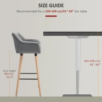 HOMCOM Modern Upholstered Fabric Seat Bar Stools Chairs Set of 2 with Metal Frame, Solid Wood Legs Living Room Dining Room Furniture Grey(m-6)