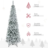 HOMCOM 6' Artificial Slim Flocked Christmas Trees, with Snow Frosted Branches, Downswept Shape, Steel Base(m-4)