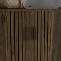 HOMCOM Shoe Storage with Double Doors and Open Shelves 17 Pair Shoe Storage Organizer for Entryway Hallway Walnut(m-9)