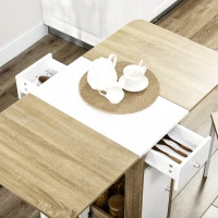 HOMCOM Foldable Dining Table, Movable Drop Leaf Table for Small Spaces with 2 Drawers, Cabinet and Caster Wheels, Folding Table for Kitchen, Dining Room, Oak(m-10)