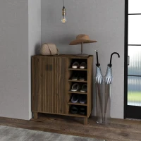 HOMCOM Shoe Storage with Double Doors and Open Shelves 17 Pair Shoe Storage Organizer for Entryway Hallway Walnut(m-8)