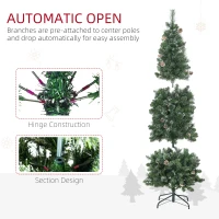 HOMCOM 6' Artificial Pencil Christmas Tree with Snow Frosted Branches, Auto Open, Steel Base(m-7)