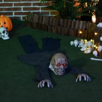 HOMCOM62 Inch/5.2ft Life Size Outdoor Halloween Decoration Crawling Zombie, Animated Prop Decor with Sound and Motion Activated, Light Up Eyes, Creepy Sound(m-1)
