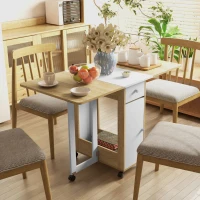 HOMCOM Foldable Dining Table, Movable Drop Leaf Table for Small Spaces with 2 Drawers, Cabinet and Caster Wheels, Folding Table for Kitchen, Dining Room, Oak(m-8)