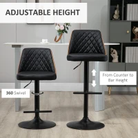 HOMCOM Modern Bar Stools PU Leather Set of 2 Swivel Bar Height Barstools Chairs with Adjustable Height, Round Heavy Metal Base and Footrest, Black(m-6)