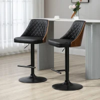 HOMCOM Modern Bar Stools PU Leather Set of 2 Swivel Bar Height Barstools Chairs with Adjustable Height, Round Heavy Metal Base and Footrest, Black(m-1)
