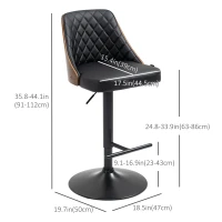 HOMCOM Modern Bar Stools PU Leather Set of 2 Swivel Bar Height Barstools Chairs with Adjustable Height, Round Heavy Metal Base and Footrest, Black(m-3)
