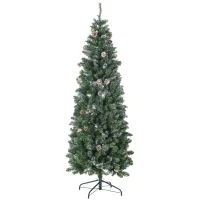 HOMCOM 6' Artificial Pencil Christmas Tree with Snow Frosted Branches, Auto Open, Steel Base(m-11)
