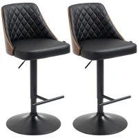 HOMCOM Modern Bar Stools PU Leather Set of 2 Swivel Bar Height Barstools Chairs with Adjustable Height, Round Heavy Metal Base and Footrest, Black(m-11)