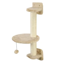 PawHut 3 PCs Cat Wall Climber with Scratching Post, Ladder, Perches, Cloud-Shaped Cat Shelves, Beige(m-9)