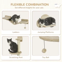 PawHut 3 PCs Cat Wall Climber with Scratching Post, Ladder, Perches, Cloud-Shaped Cat Shelves, Beige(m-5)