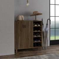 HOMCOM Shoe Storage with Double Doors and Open Shelves 17 Pair Shoe Storage Organizer for Entryway Hallway Walnut(m-7)