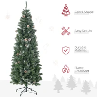 HOMCOM 6' Artificial Pencil Christmas Tree with Snow Frosted Branches, Auto Open, Steel Base(m-4)