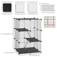 PawHut 39 Pcs Small Animal Cage Bunny Hutch Portable Metal Wire with Ramps for Kitten Chinchilla, Black(m-3)