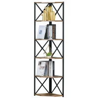 HOMCOM 5 Tier Corner Shelf Tall Bookcase Storage Display Rack Organizer for Home Office(m-11)