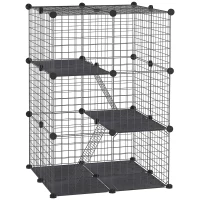 PawHut 39 Pcs Small Animal Cage Bunny Hutch Portable Metal Wire with Ramps for Kitten Chinchilla, Black(m-2)