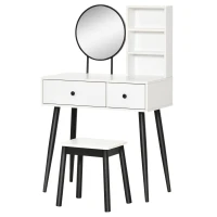 HOMCOM Vanity Table with Stool, Makeup Vanity with Wood Dressing Table with Storage Drawers and Shelf for Bedroom, White and Black(m-11)