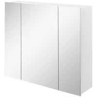 kleankin 28" x 24" Wall Mounted Mirror Cabinet, Bathroom Medicine Cabinet with Mirror, 3 Doors and Adjustable Shelves, White(m-2)