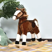 Qaba Baby Rocking Horse, Children Plush Animal Rocker, Kid Ride on Toy with Realistic Sound,  Handle Grip, Brown(m-8)
