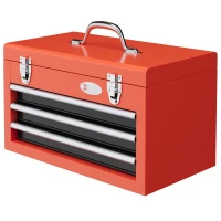DURHAND 3 Drawer Tool Chest with Metal Latch Closure, Portable Tool Box for Garage, Household and Warehouse, Red(m-11)