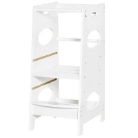 HOMCOM Toddler Tower Kitchen Helper with 3-Level Adjustable Height, Heavy-Duty Kids Step Stool with Safety Rail, White(m-11)