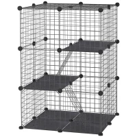 PawHut 39 Pcs Small Animal Cage Bunny Hutch Portable Metal Wire with Ramps for Kitten Chinchilla, Black(m-11)