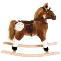 Qaba Baby Rocking Horse, Children Plush Animal Rocker, Kid Ride on Toy with Realistic Sound,  Handle Grip, Brown(m-11)