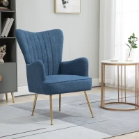 HOMCOM Velvet Accent Chairs, Modern Living Room Chair, Tall Back Leisures Chair with Steel Legs for Bedroom, Dinning Room, Waiting Room, Blue(m-11)