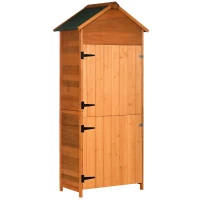 Outsunny Wood Garden Shed Outdoor Tool Storage Cabinet Hutch Lockable Unit with Double Door and 3 Tire Storage Shelves(m-10)