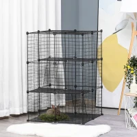 PawHut 39 Pcs Small Animal Cage Bunny Hutch Portable Metal Wire with Ramps for Kitten Chinchilla, Black(m-1)