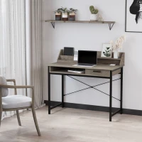 HOMCOM Industrial Computer Desk with Drawer and Open Shelves, Writing Table with Hutch for Home Office, Grey(m-8)