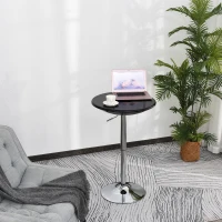 HOMCOM Round Cocktail Bar Table Metal Base Tall Bistro Pub Table Adjustable Counter Height Black Silver(m-8)