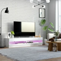 HOMCOM Lighted TV Stand for TVs up to 75", TV Cabinet with Storage for Living Room, High Gloss White(m-8)