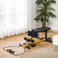 Soozier 3-in-1 Squat Machine w/ Resistance Bands, Adjustable Padded Bench & Leg Exerciser, Squats, Push Up, Sit Up for Home, Office, Gym Fitness Equipment, Yellow(m-8)