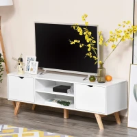 HOMCOM Modern Wooden TV Stand with 2 Storage Cabinet Stand for TV's up to 65" for Living Room Office, Storage Entertainment Center, White(m-8)