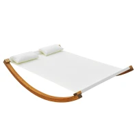 Outsunny Rocking Double Sun Lounger Hammock with Curved Wooden Stand Outdoor Yard Patio, White Teak(m-10)
