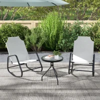 Outsunny Patio Rocking Chairs Set of 2, 3 Pieces Patio Bistro Set with Metal Frame, Breathable Mesh Fabric Seat for Garden, Deck, White(m-8)