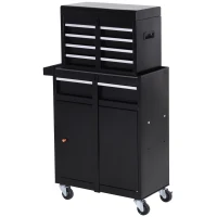 DURHAND Rolling Tool Cabinet 2 in 1 Top Chest Storage Box 5 Drawers with Pegboard and Adjustable Shelf, Black(m-11)