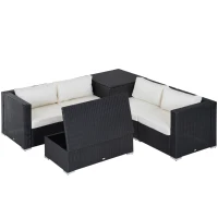 Outsunny 6 Pieces Patio Furniture Set with Cushion, Outdoor PE Rattan Wicker Sectional Conversation Furniture Sofa with Storage Table and Coffee Table, Beige(m-11)