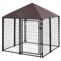 PawHut Outdoor Dog Kennel, Welded Wire Steel Fence, Lockable Pet Playpen Crate, with Water-, UV-Resistant Canopy Top, Door, 4.6ft x 4.6ft x 5ft, Black(m-11)