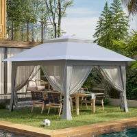Outsunny 12' x 12' Foldable Pop-up Party Tent Instant Canopy Sun Shade Gazebo Shelter Steel Frame Oxford w/ Roller Bag, Light Grey(m-8)