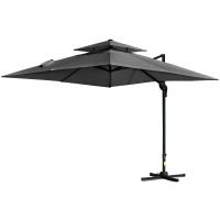 Outsunny 10' x 10' Cantilever Patio Umbrella, Double Top Square Offset Umbrella with 360° Rotation, 5 Adjustable Tilt Angles, Umbrella Cover, Aluminum Pole and Ribs, Charcoal Grey(m-11)