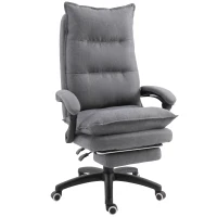 Vinsetto Office Chair 360° Swivel Adjustable Height Linen Style Fabric Recliner with Retractable Footrest and Double Padding, Grey(m-12)