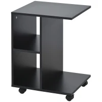 HOMCOM C-Shape Side Table End Table with Storage Open Shelf, Coffee Table on Wheels for Home Office Studio Black(m-11)